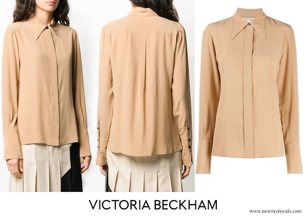 Meghan Markle wore Victoria Beckham pointed collar silk shirt