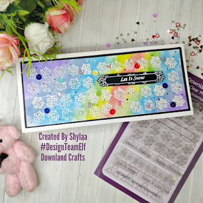 Rainbow slimline card Ft sentimental snowflake stamp