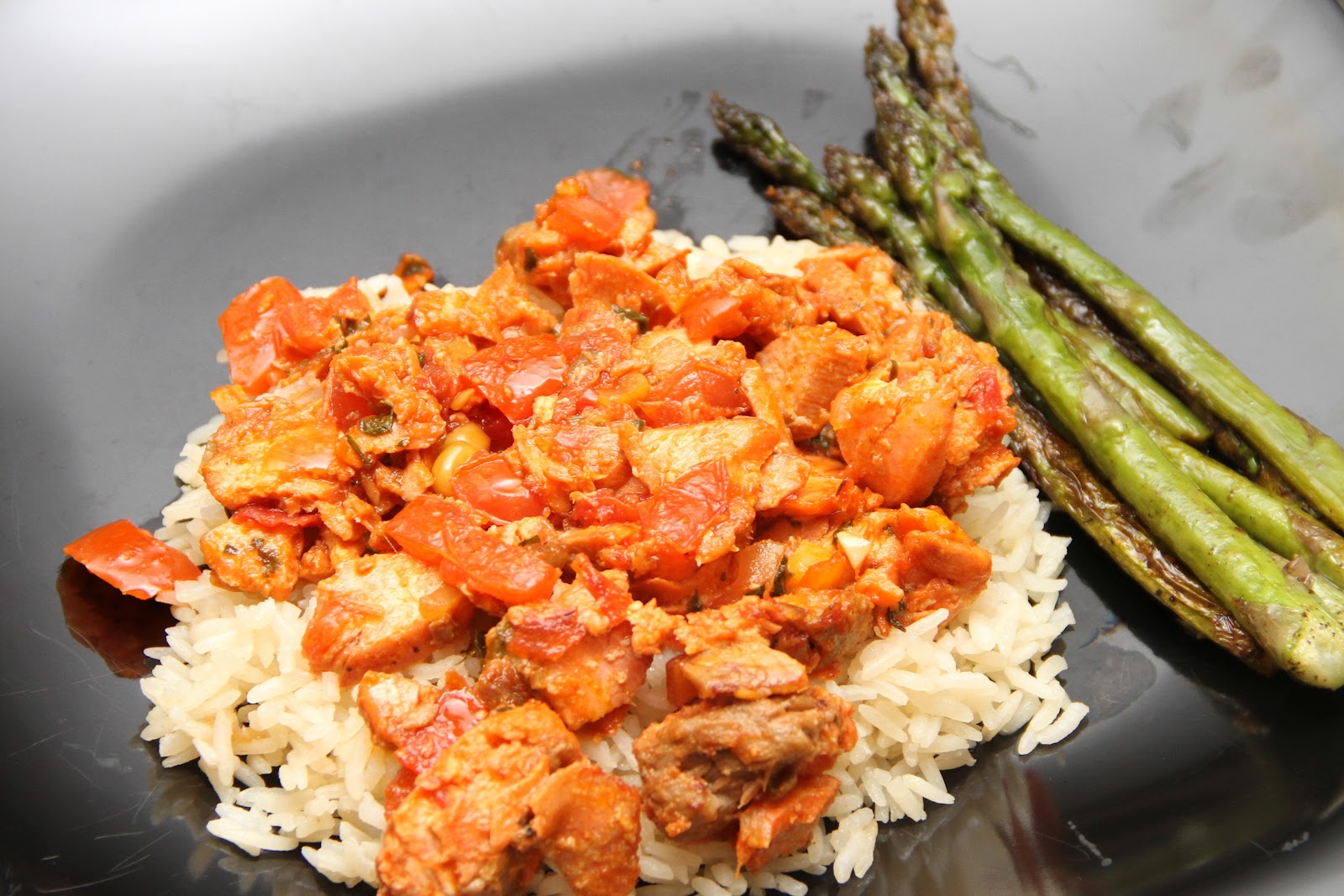 Jacki and John Ate This Salmon Cubes with Tomatoes and Rice