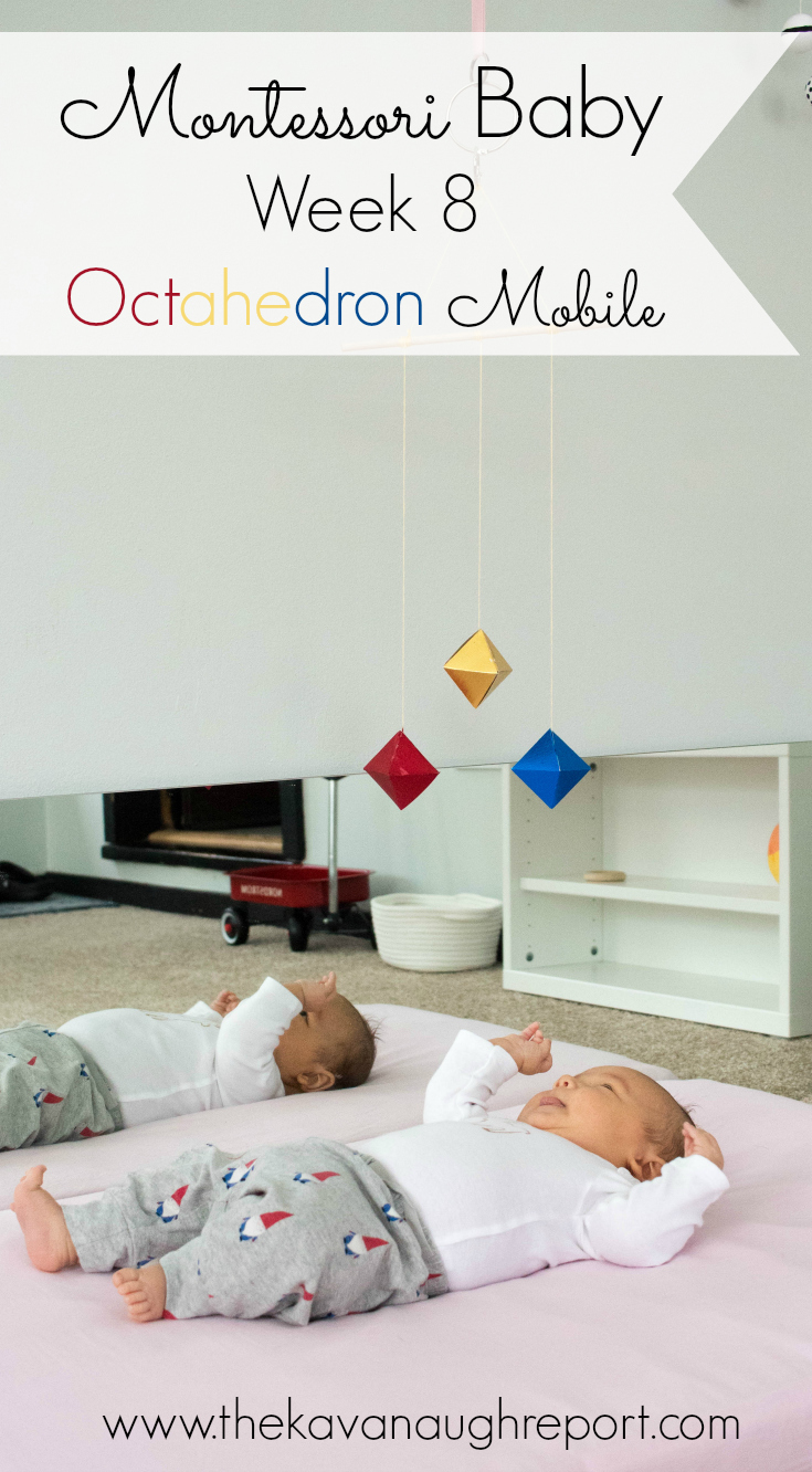Montessori Octahedron Mobile is the second in the Montessori visual mobile series and this baby activity is wonderful for newborn baby development