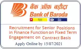 Bank of Baroda Finance Function Senior Position Recruitment 2021
