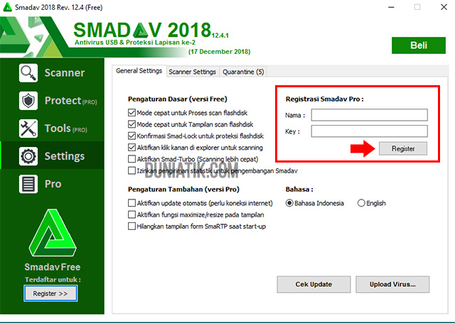 Cara Membeli Antivirus SMADAV Pro Yang Resmi - menu aktivasi