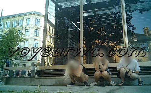 Girls peeing at a public festival voyeur (Public Piss Poster 08)