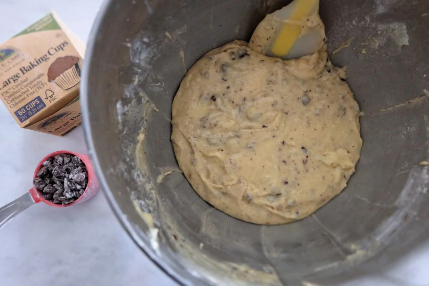 chocolate chips mixed into batter