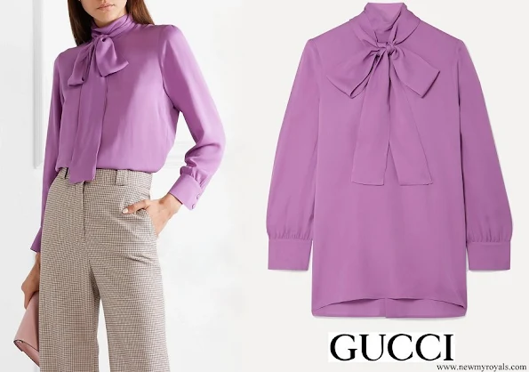 Kate Middleton wore Gucci Purple Pussy-bow Silk crepe Blouse