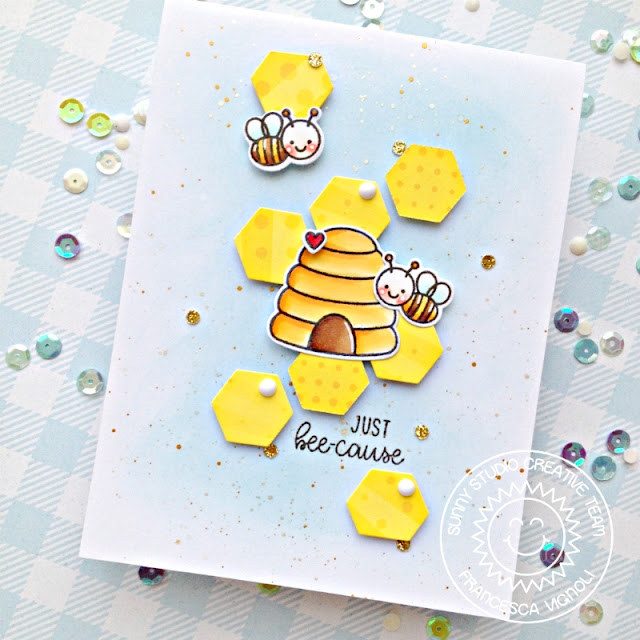 Sunny Studio Stamps: Just Bee-cause Frilly Frame Dies Because Cards by Franci Vignoli Sunny Studio Stamps: Just Bee-cause Frilly Frame Dies Because Cards by Franci Vignoli