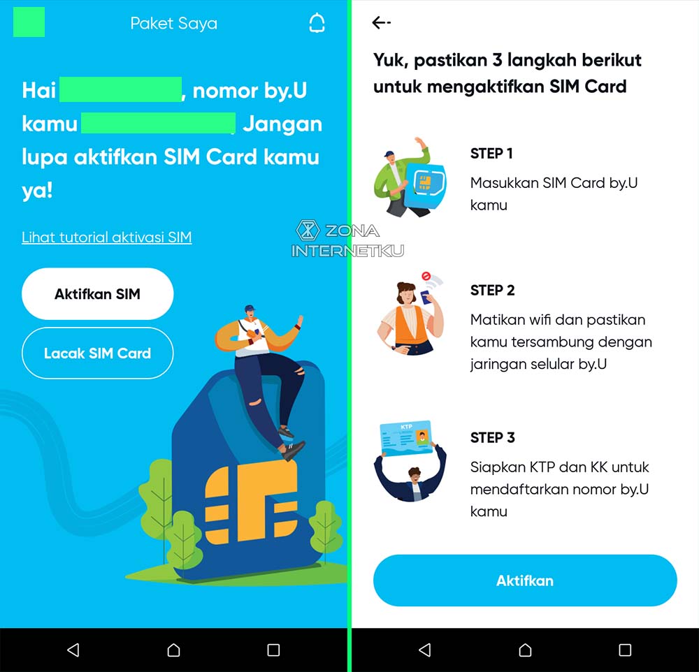 Cara Registrasi Kartu by.U Via Online Di Aplikasi - Zona Internetku