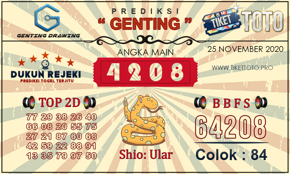 Prediksi Togel GENTING DRAWING TIKETTOTO 25 NOVEMBER 2020