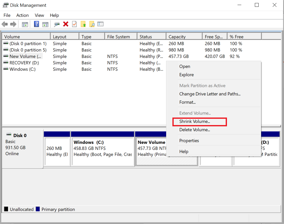 windows 10 extend partition unallocated space