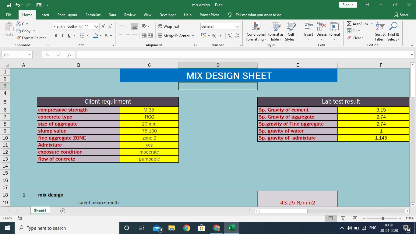 Concrete Mix Design Worksheet for SSD condition. Philosophy Of Civil