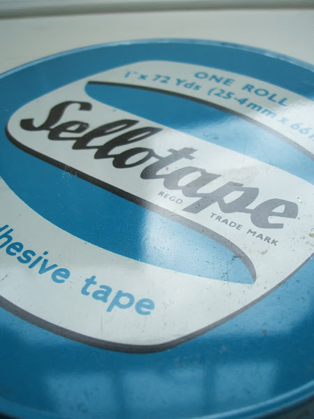 Vintage Love: mid century enamel Sellotape tin 1950s blue, Borehamwood, enamel, packaging, sellotape, tin, typography, vintage