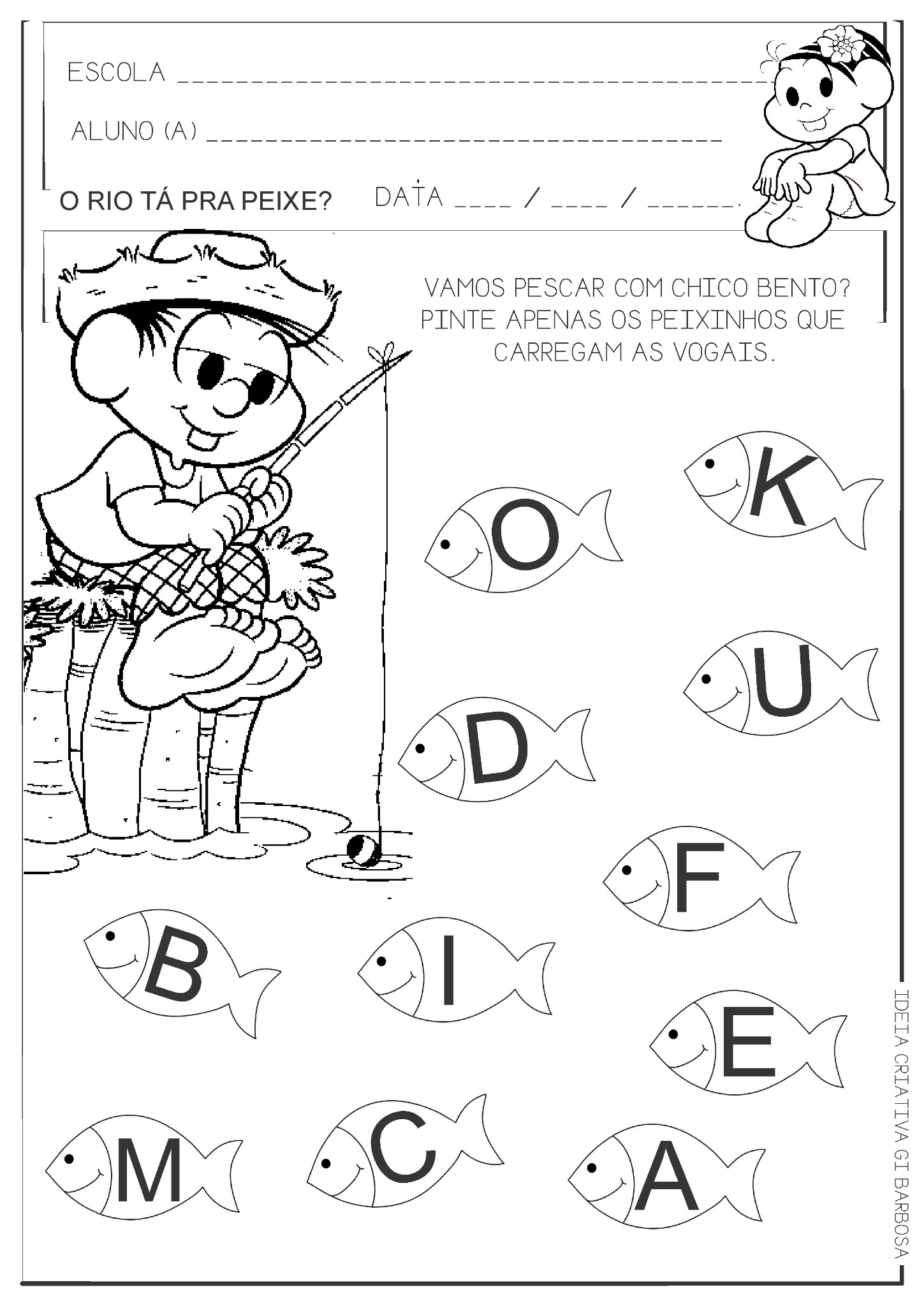 Atividade Educação Infantil Vogais Chico Bento