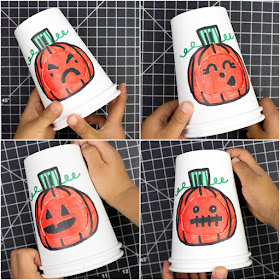Super Cute Halloween Changing Paper Cup Faces- Such a fun craft for kids showcasing the full range of emotions
