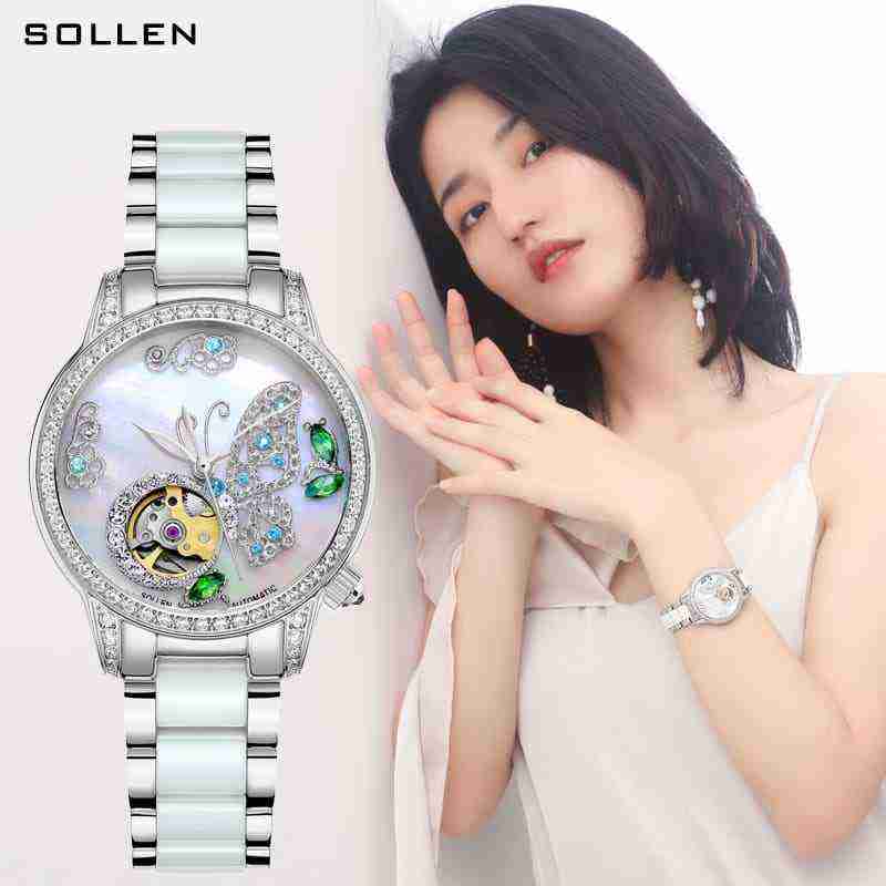 Ladies waterproof watch, fashion gem diamond, automatic mechanical watch