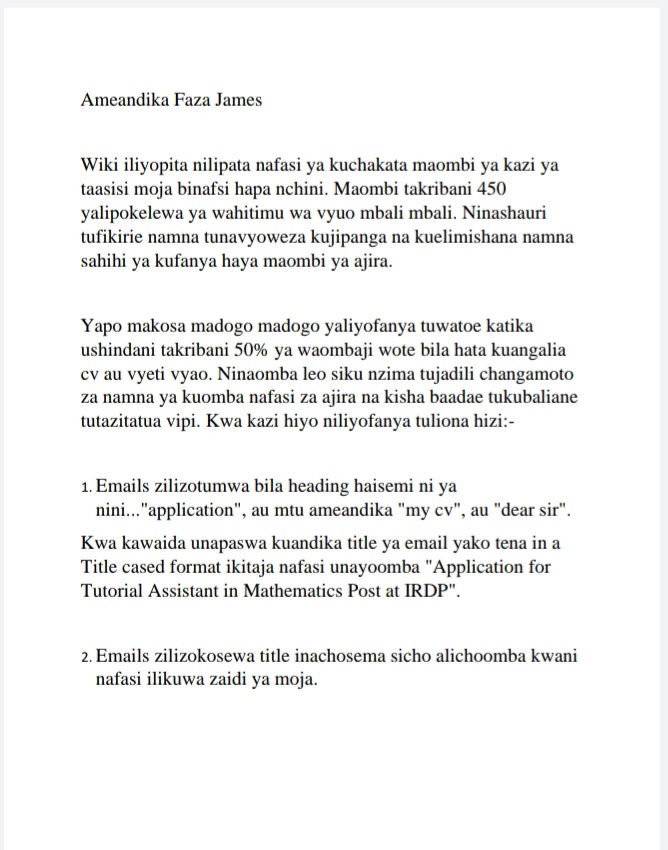 Swahili application letter picture