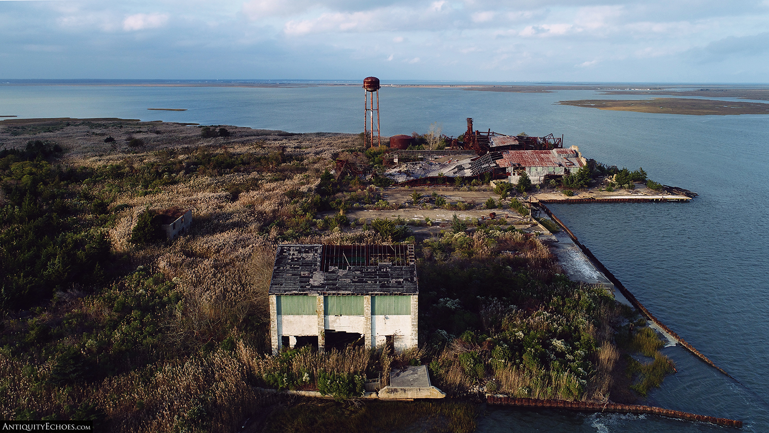 Tuckerton Fish Factory - Wide Shot of Crab Island from Above