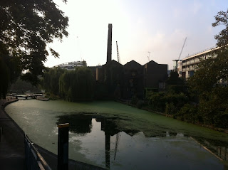 The old Diespeker building from the canal, London N1