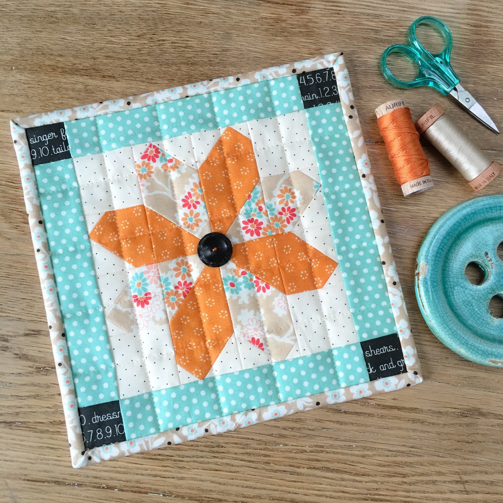 Carried Away Quilting Pretty autumn mug rug quilted with Happy Cloud