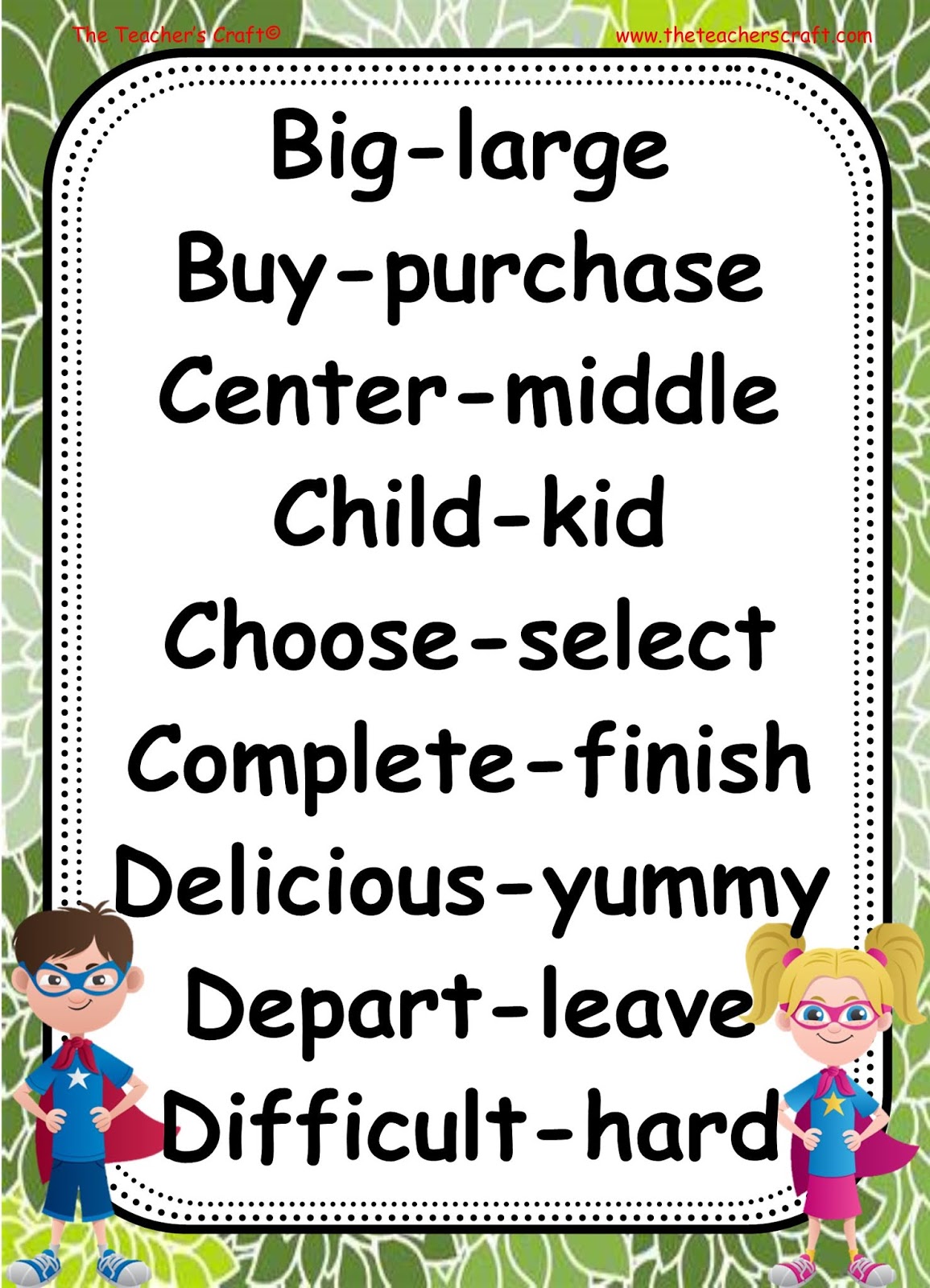 Synonym List PDF The Teacher's Craft