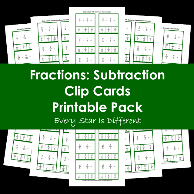 Fractions: Subtraction Clip Cards Printable Pack