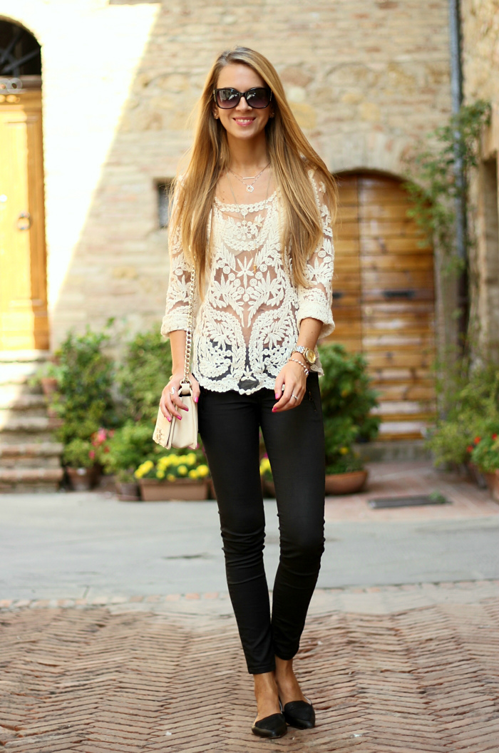 Lace and waxed denim, Romantic and edgy, outfit, fashion