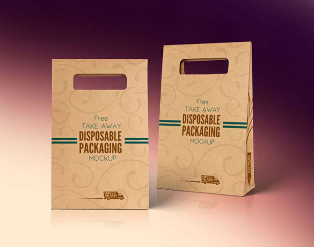 Kraft Paper Disposable Food Bag Packaging Mockup PSD Gratis Mockup Packaging/Kemasan PSD 2018 - Kraft Paper Disposable Food Bag Packaging Mockup PSD