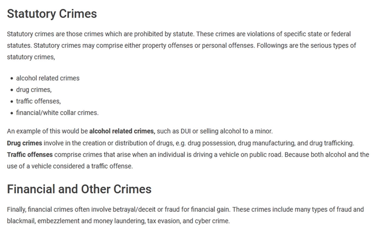 Types of Criminal Offenses Law Thesaurus