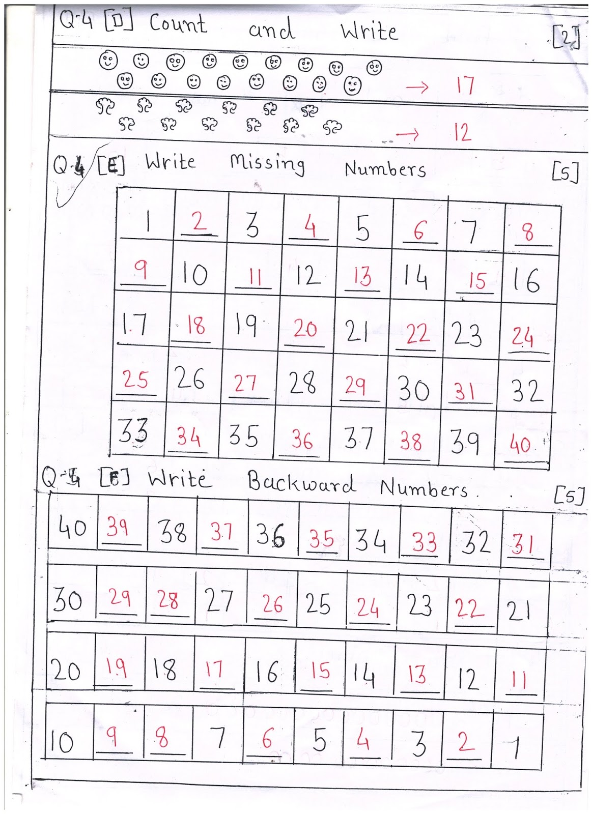 SR KG MID Term Exam Paper Maths
