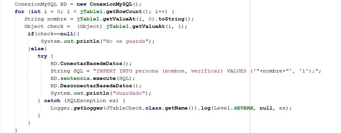 Guardar JCheckBox de JTable en MySQL