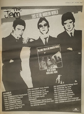 Advert that appeared in Sounds in November 1977 for This Is The Modern World by The Jam and tour dates