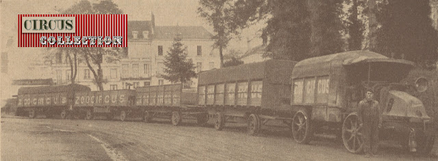 train routier du cirque un tracteur et 4 remorques et roulottes 