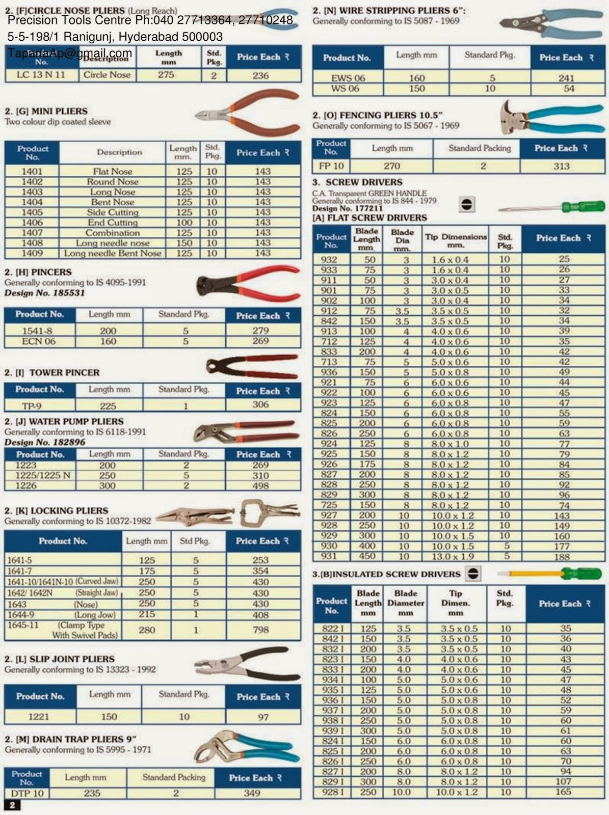 Taparia Tools Price List Catalogue