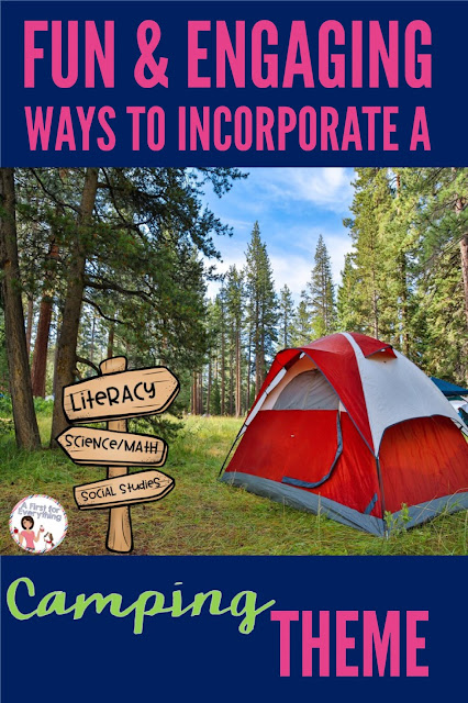 Ideas, suggestions, tips, photos and more for implementing a camping theme in a kindergarten, first, second, third grade classroom. Literacy, math, science & social studies themed stations and centers. Students bring in sleeping bags and flashlights, tents are put up, the sounds of crickets fill the classroom, and students work amongst the glow of camping lanterns. Great for an end of the year unit! Engaging & motivating, students beg for this every year! {K, 1st, 2nd, 3rd grade}