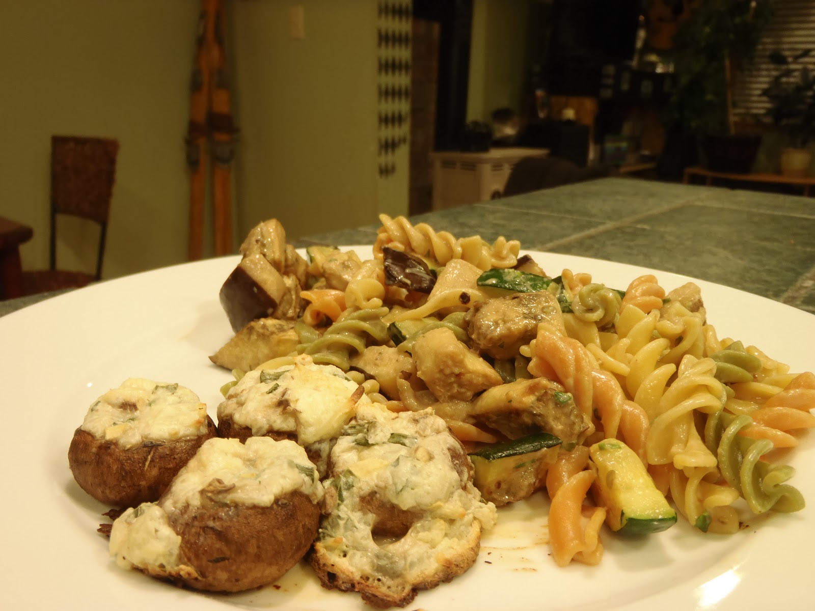 Yummy Fixins Eggplant, Zucchini Pasta with Balsamic, Goat Cheese Dressing