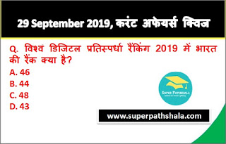 Daily Current Affairs Quiz 29 September 2019 in Hindi Daily Current Affairs Quiz 29 September 2019 in Hindi