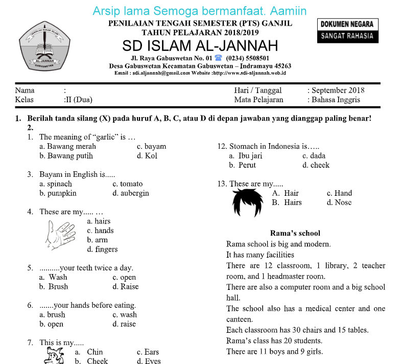 Download Kumpulan Soal Pts Ganjil Kelas 2 Sd Terbaru 2019 Bilal Web Inspirasimilenial