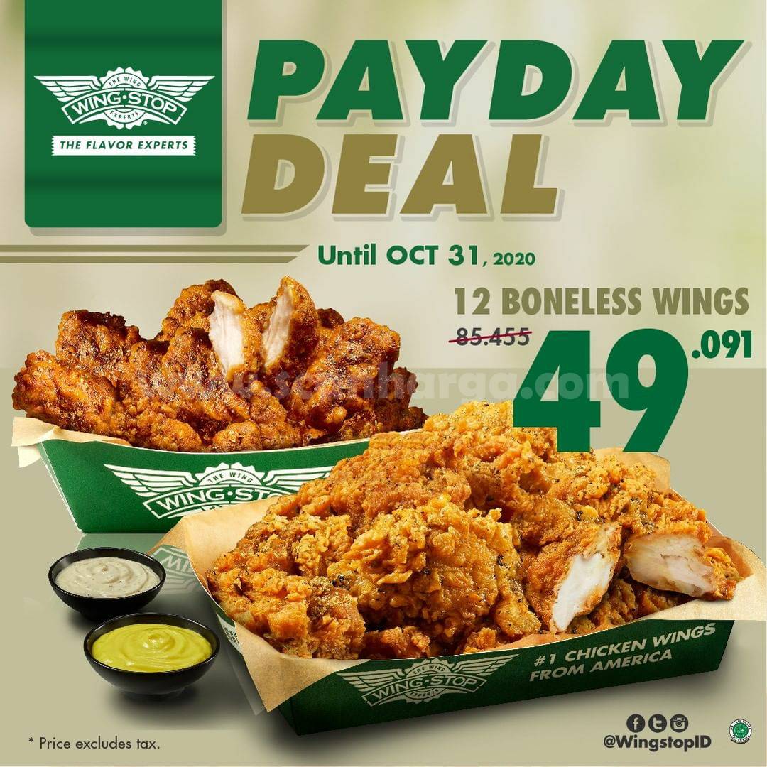 Wingstop Payday Deal Menu paket 12 Boneless Wings hanya Rp 49.091