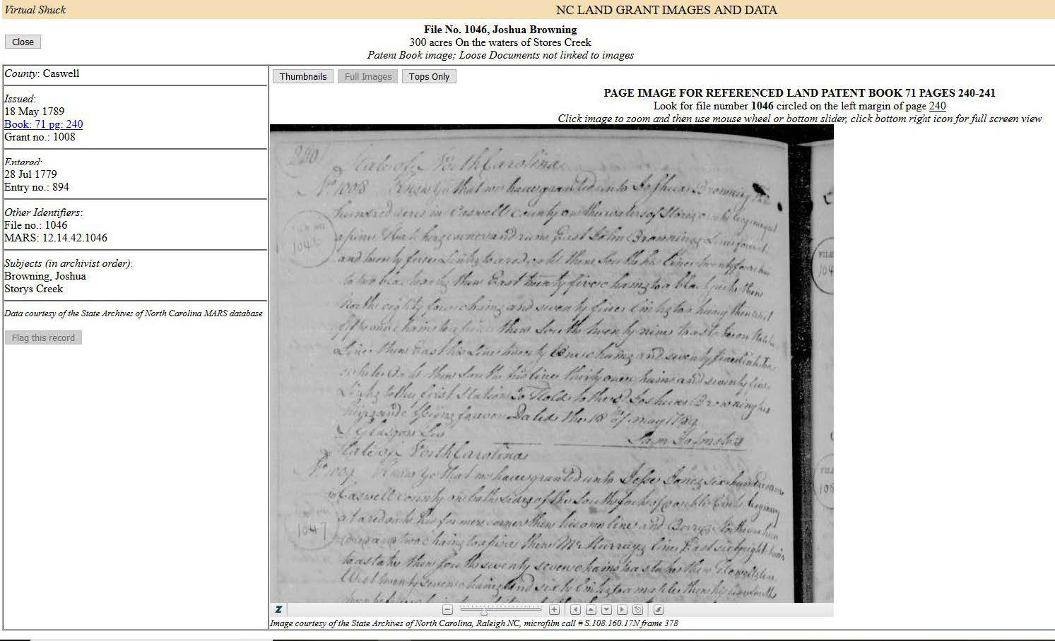 Caswell County North Carolina Joshua Browning Land Grants