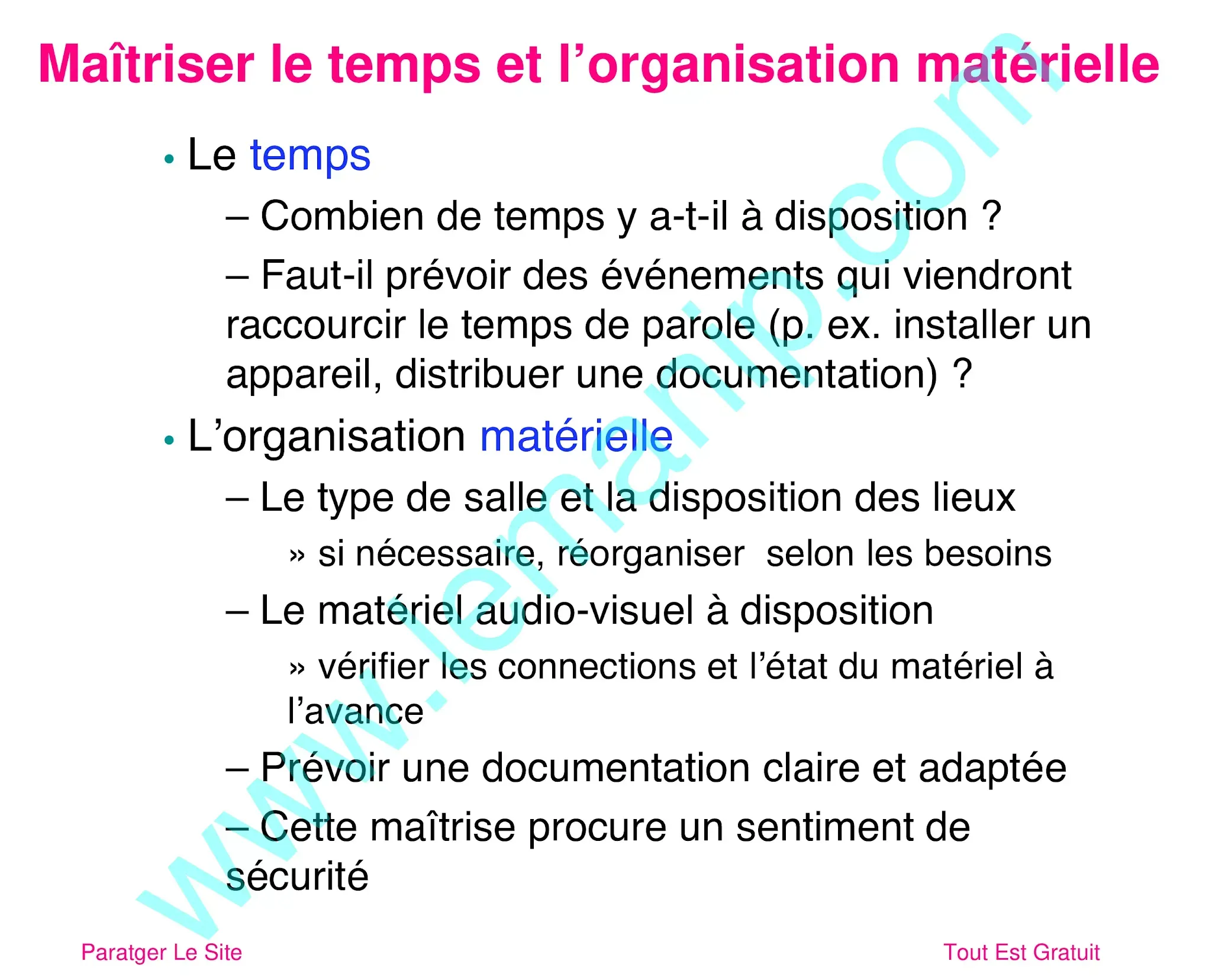 Maîtriser le temps et l’organisation matérielle