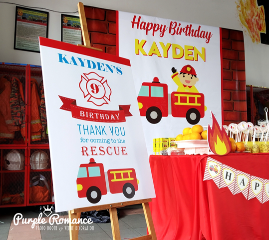 fire station, fire fighting, backdrop, malaysia, kuala lumpur, kl, selangor, ttdi, mont kiara, welcome board, birthday cake, cupcakes, fire theme, party setup, planner, boy, girl, package