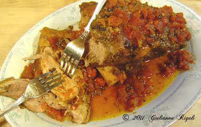 Slicing the Pork Roast for Pork Ragu after removing from Crock Pot - Slow Cooker