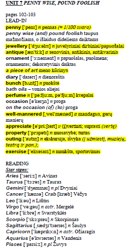 Mokytojos Daivos virtuali klasė: Star signs. Lexis