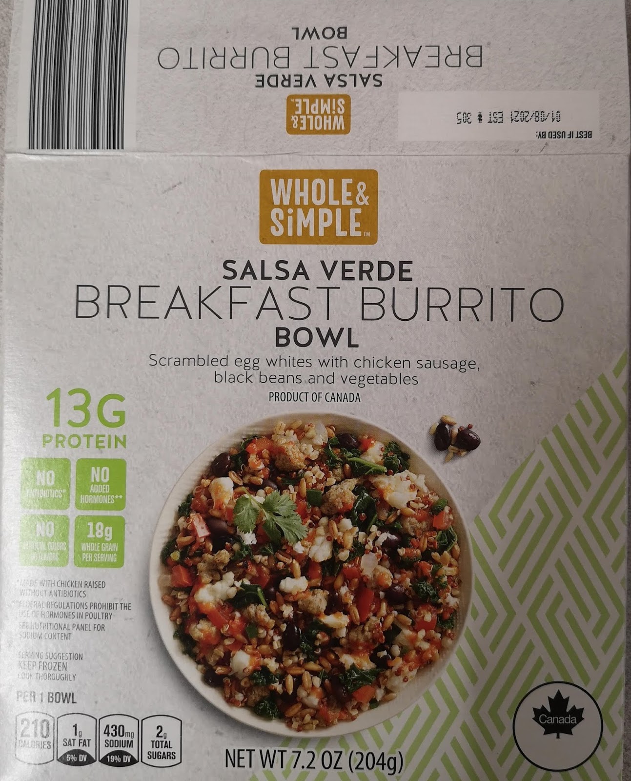 Whole & Simple Salsa Verde Breakfast Burrito Bowl (Aldi)