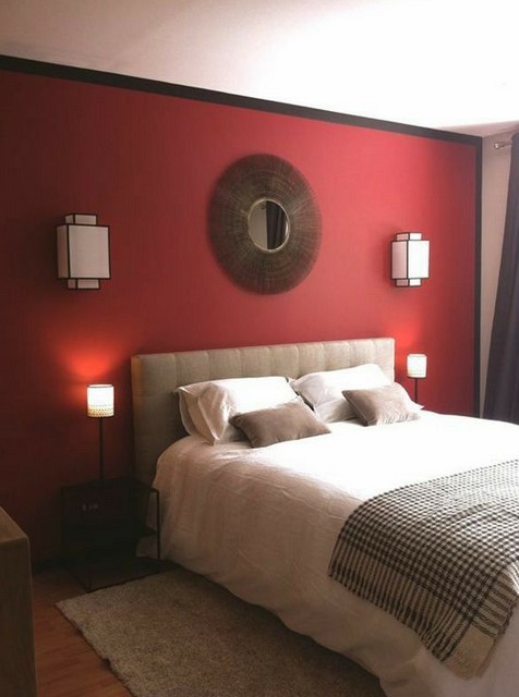 Red Accent wall in Bedroom