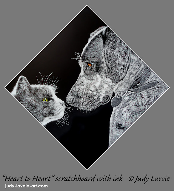 "Heart to Heart" original scratchboard by Judy Lavoie