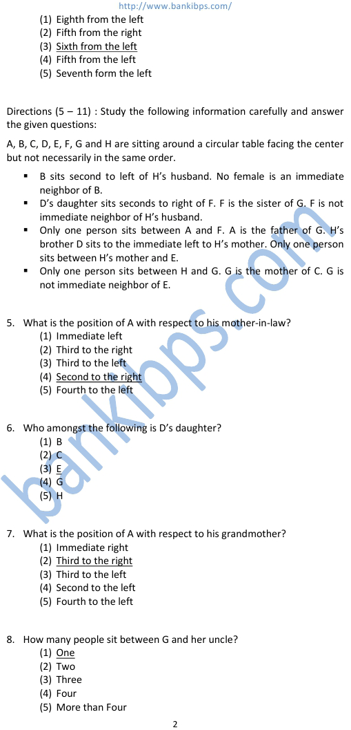 ibps reasoning questions with answers