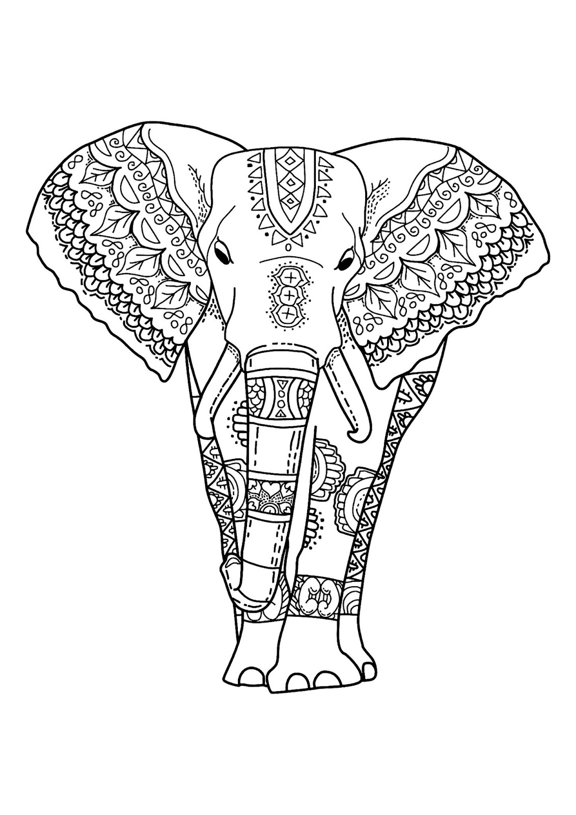 Tranh tô màu chú voi được vẽ trang trí