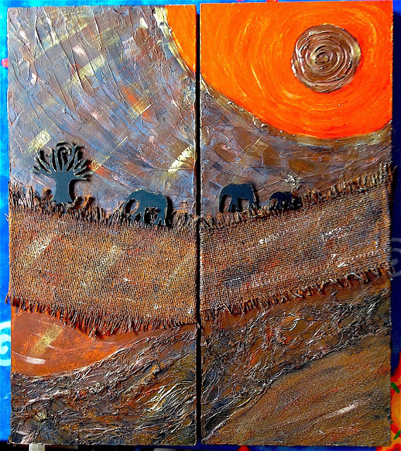 African Sunset Mixed Media on Wooden Canvas @The Art of Creativity Studio @The Art of Creativity Studio