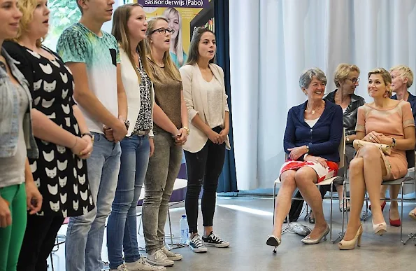 Queen Maxima of The Netherlands as Honorary President of the Platform Ambassadors Music Education made a working visit to the Fontys High School Child and Education in Den Bosch