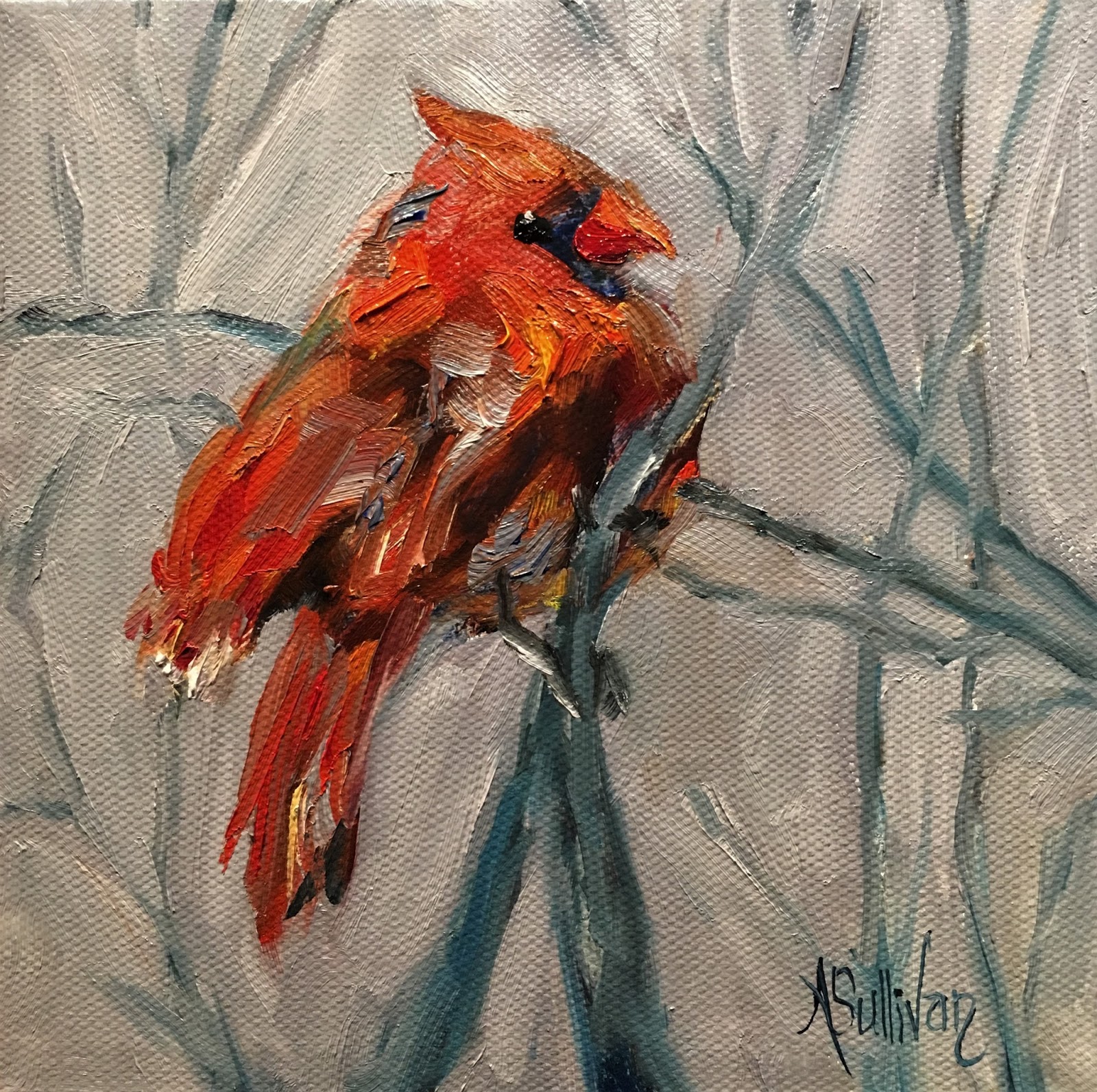 THROUGH THE EYES OF AN ARTIST Deep In The Woods redbird painting by